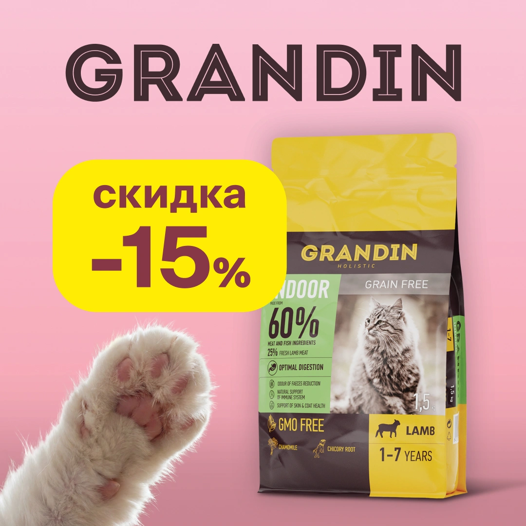 Скидка 15% на сухой корм Grandin в 